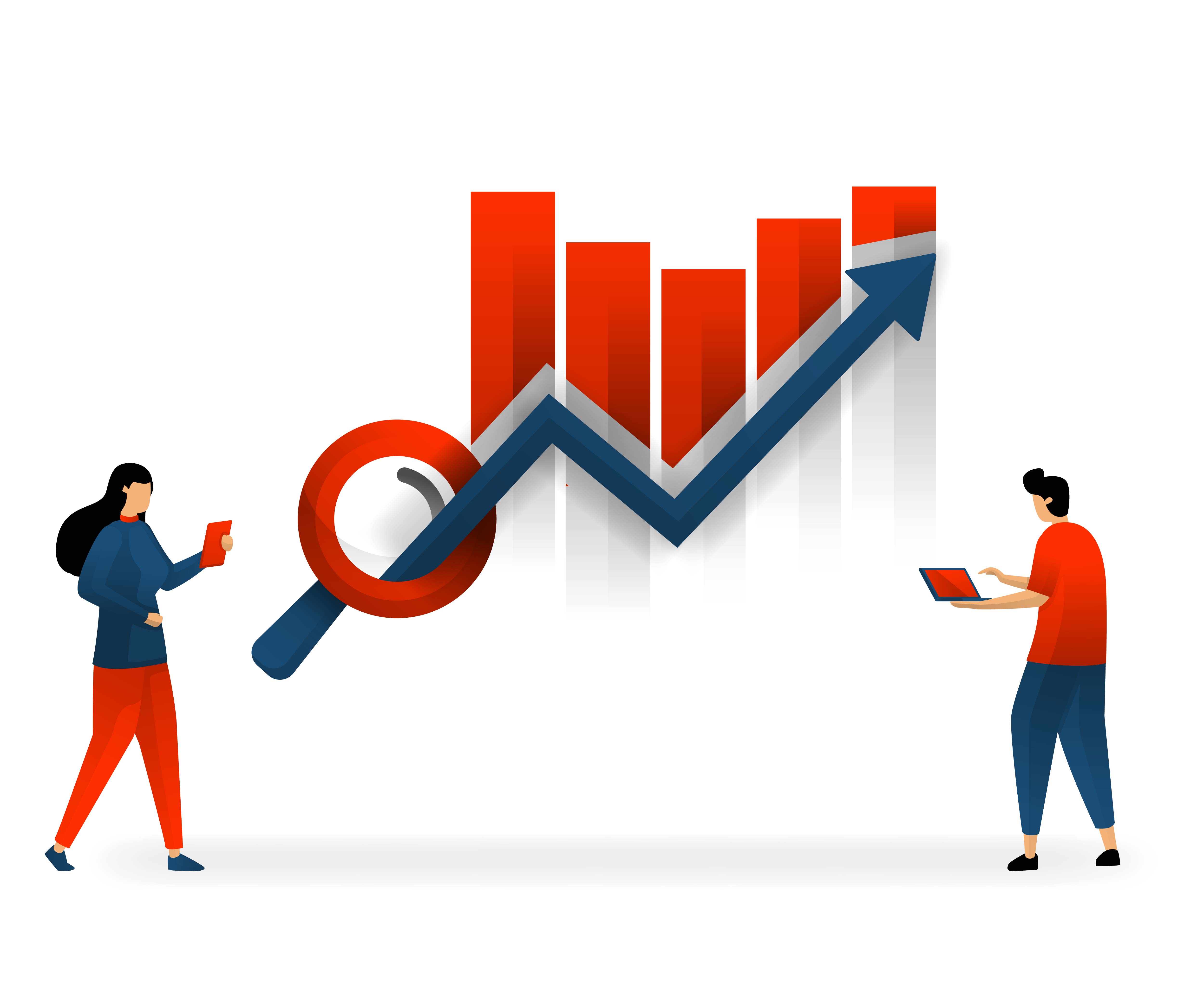 Illustration of business growth through search with people working together