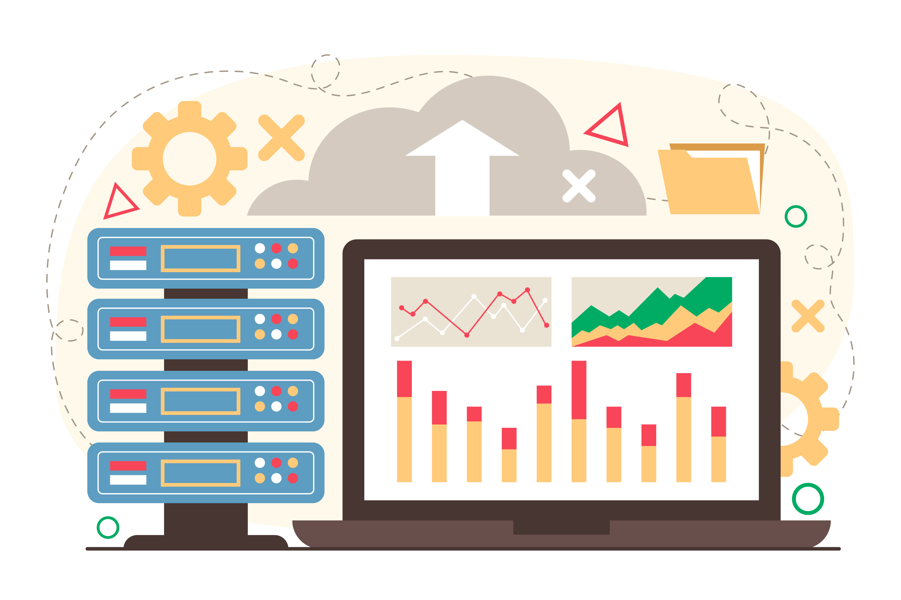 Cloud server connected to analytics dashboard illustration