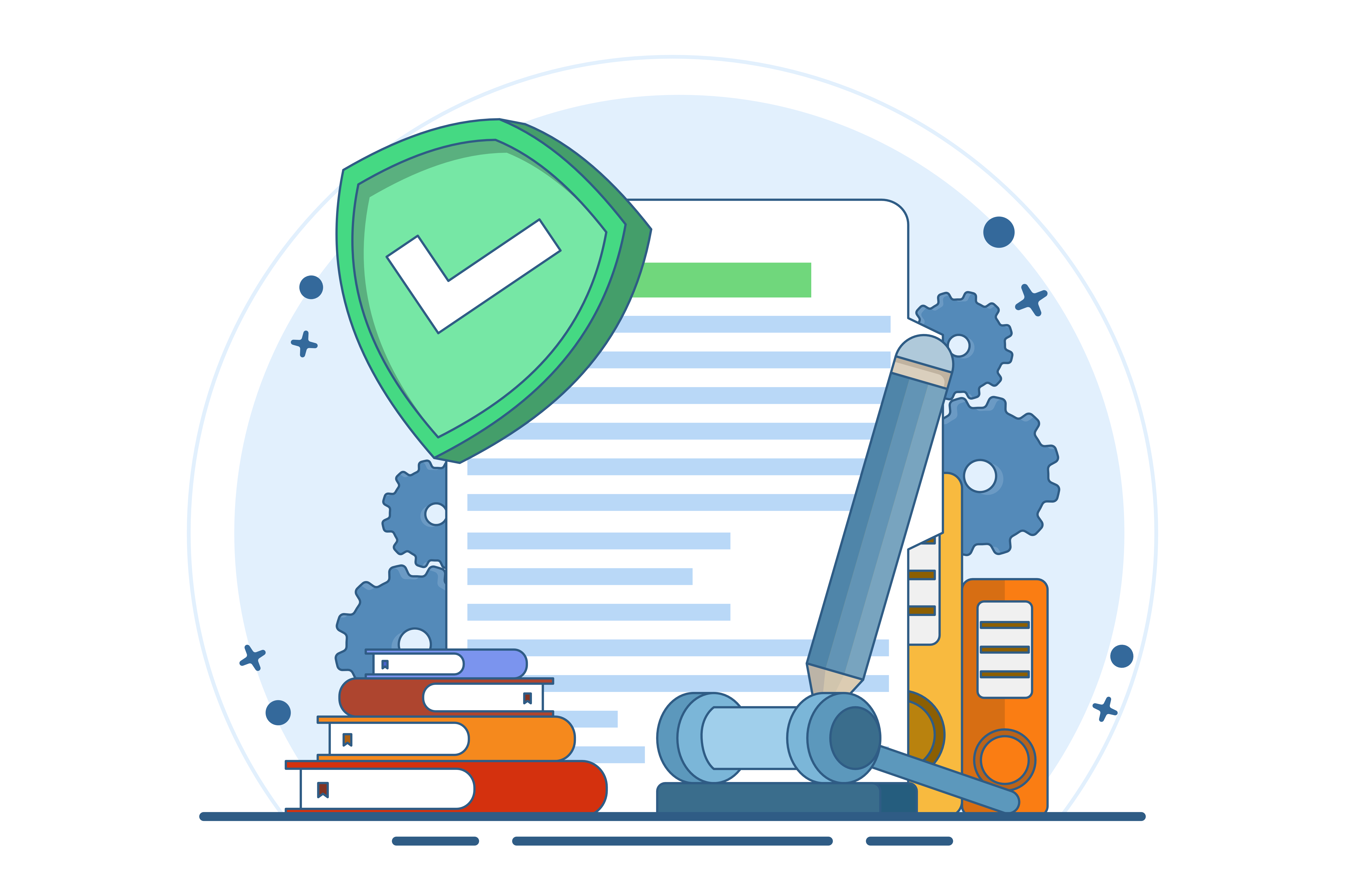 Compliance document with shield and gavel illustration representing GDPR enforcement and legal penalties