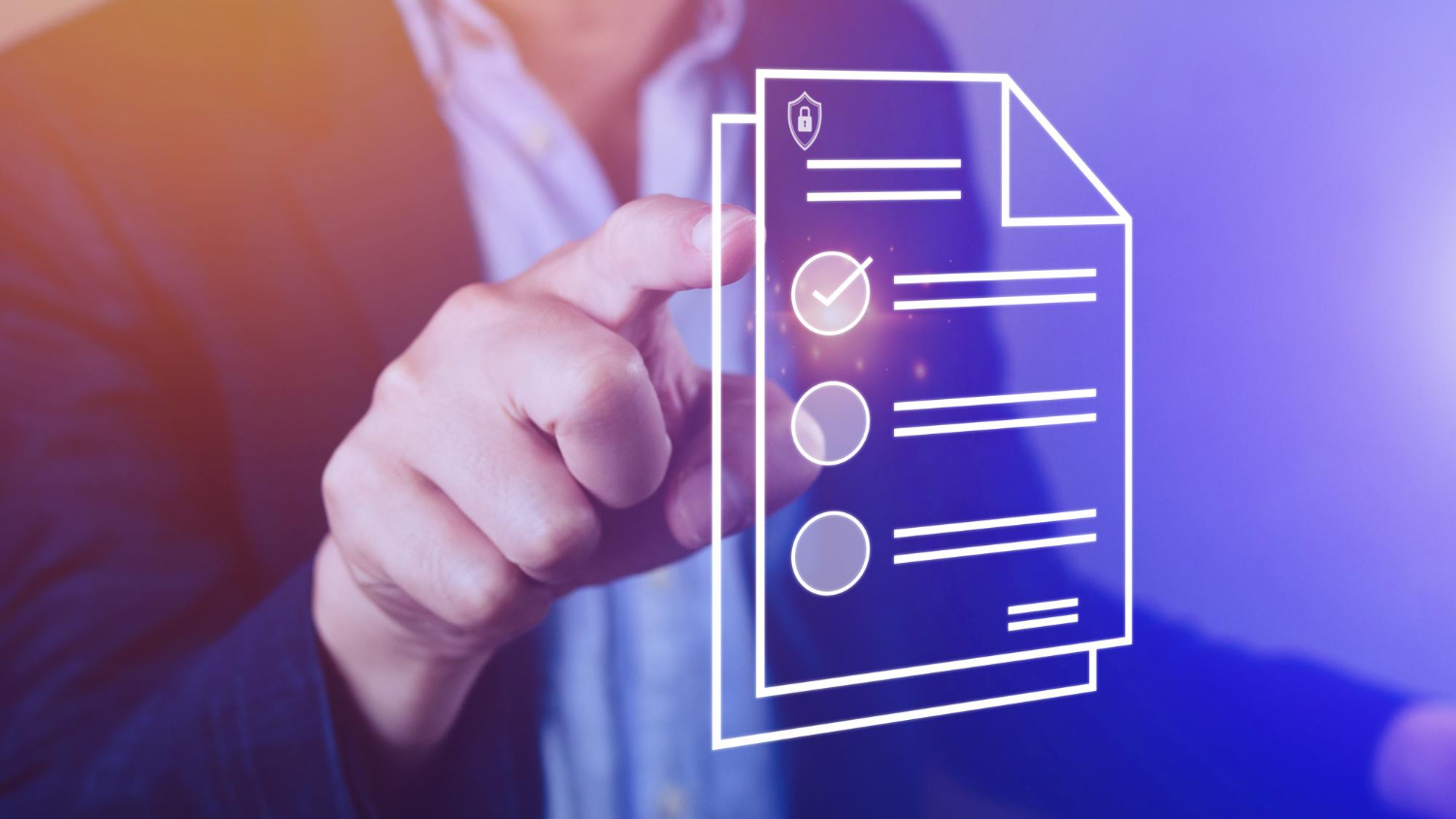 Digital checklist interface with checkmarks on a purple background representing technical SEO tasks