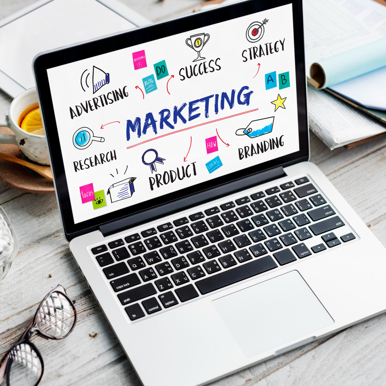 Digital marketing strategy planning on laptop