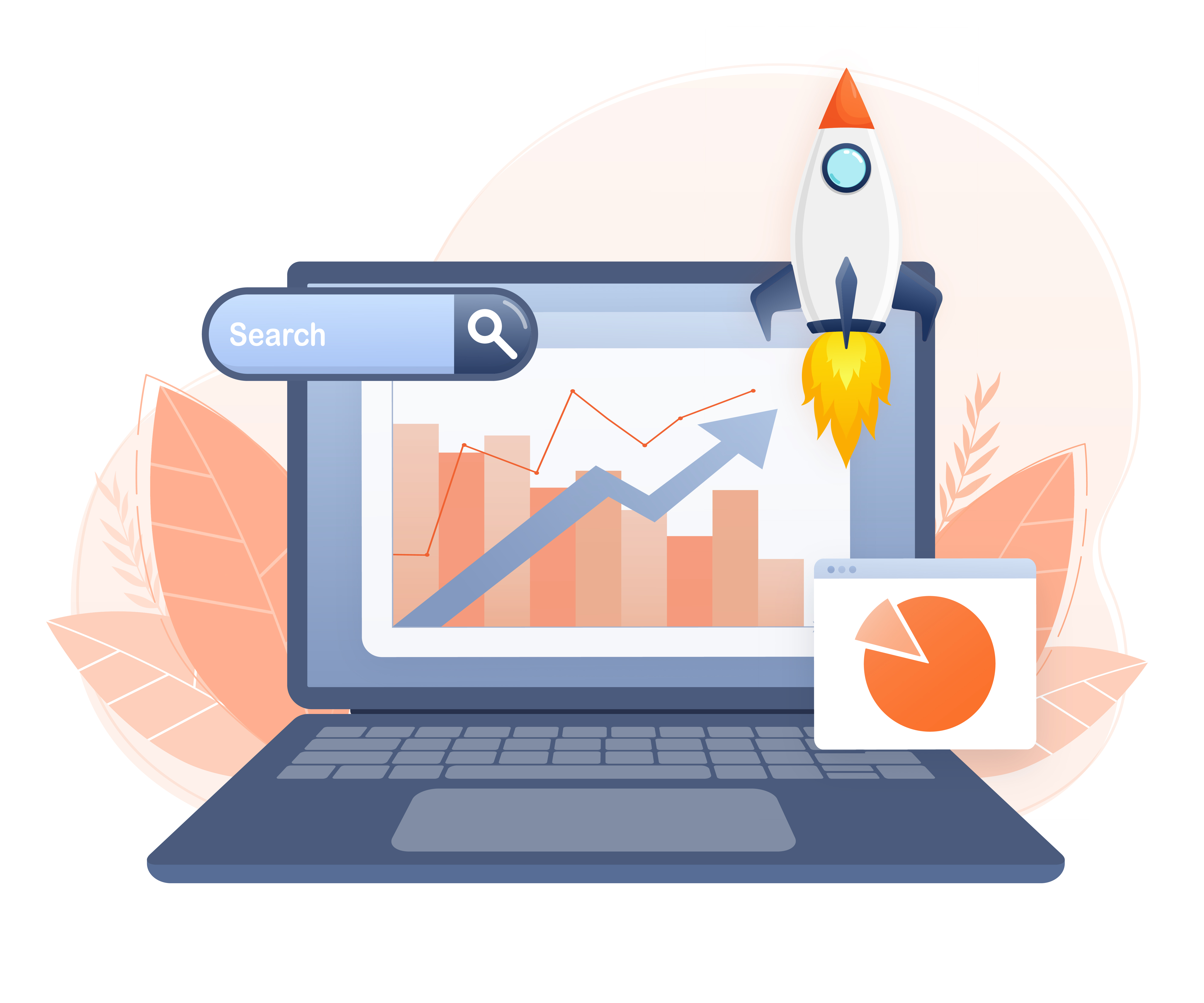 SEO performance growth illustration showing website optimization and search rankings improvement